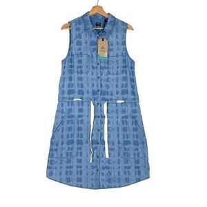 PrAna Chambray Shirt Dress Sz S Sunrise Peek Blazer Blue Knee Length Drawstring